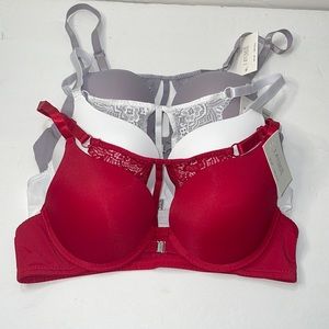 Bundle 3 Pieces Lace Racerback Front Close T- Shirt Push Up Bra.